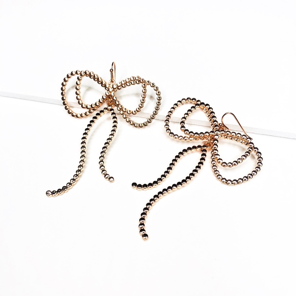 Ornamental Stone Jewelry - Riya Gold Holiday Bow Statement Earrings Gift Ref